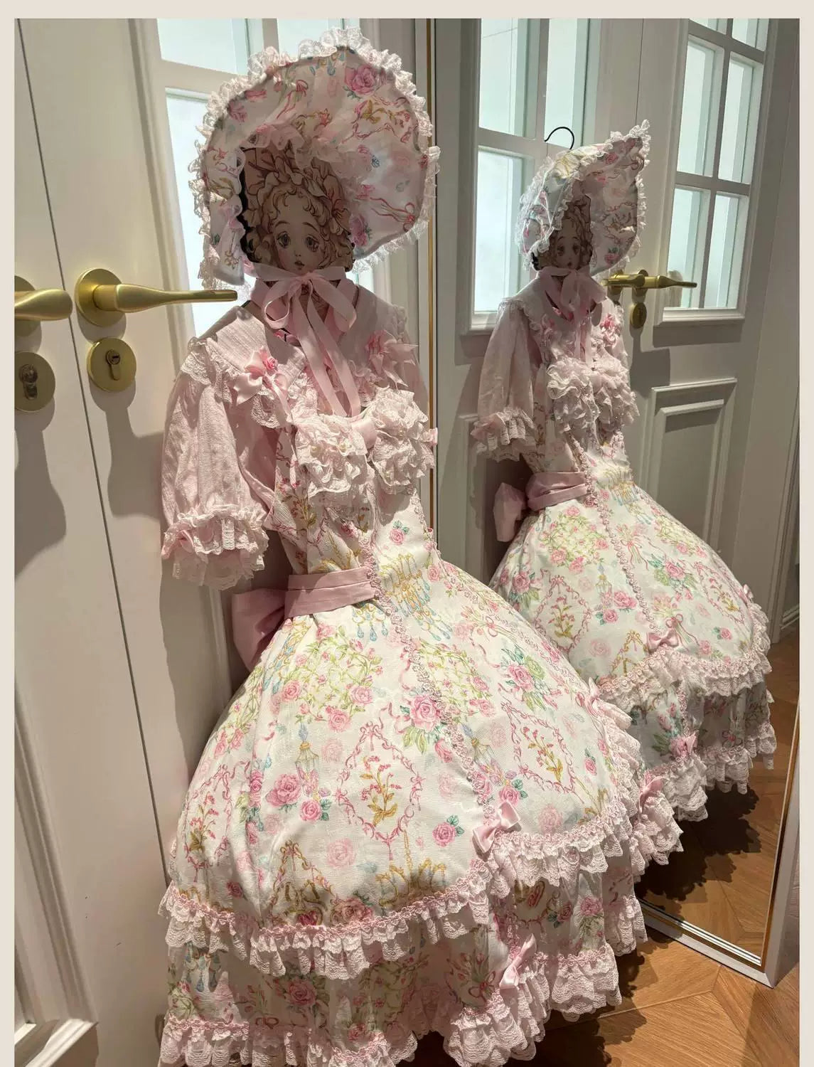 Sweetheart Dream Machine - Vintage Floral Wall - Ruffle-Trimmed Blouse with Doll Collar