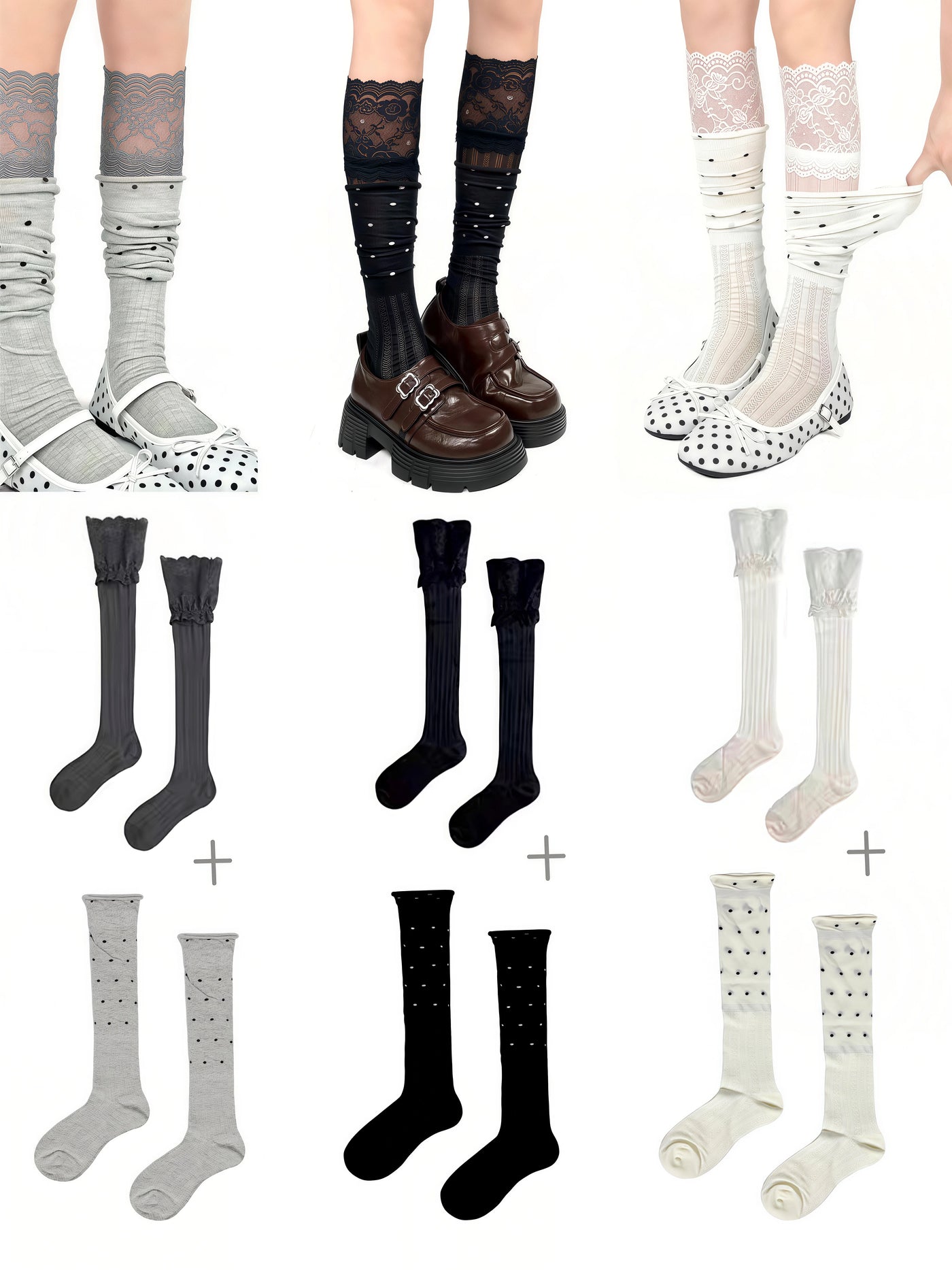 White Socks - Polka Dot - Mid-Calf Socks