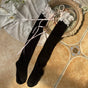 Black socks, pink bow, long style / One size (35-39)