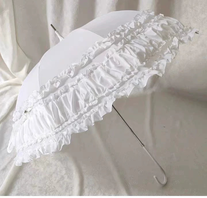 Independent Brand - Lace Parasol Collection - Ruffled Lace Parasol with Decorative Handle