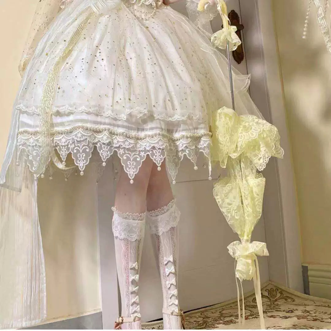 Fantasy Doll - Ribbon Lace - Mid-Calf Socks with Gathered Lace Cuffs