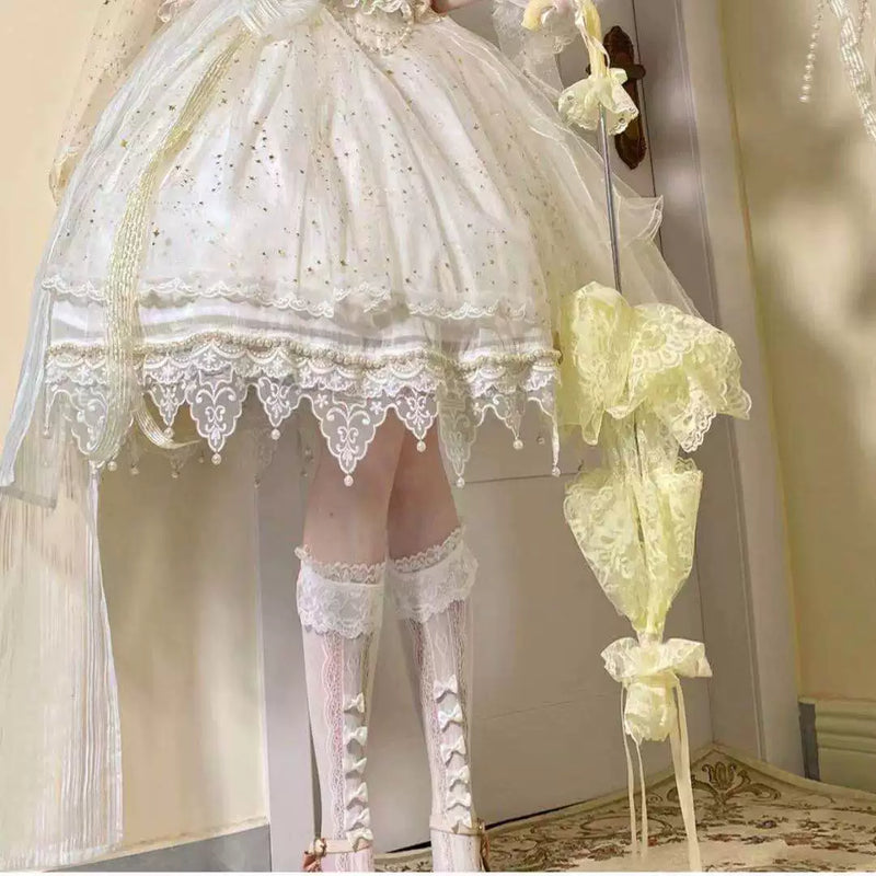 Fantasy Doll - Ribbon Lace - Mid-Calf Socks with Gathered Lace Cuffs