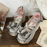 MODO - Layered Frame - Velvet Bow Platform Shoes - Silver / 35