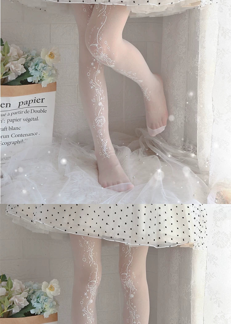 roji roji - Deep Sea Story - Printed Tights with Fine Linework