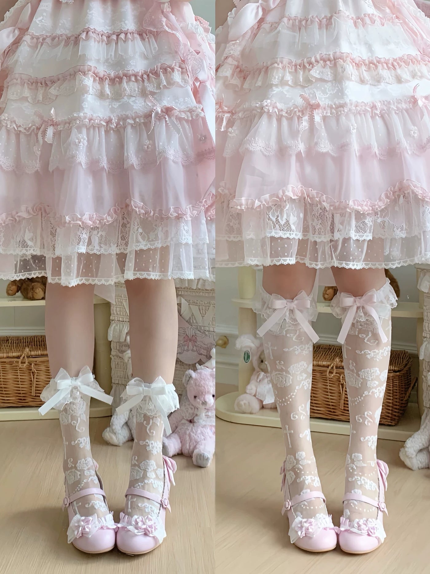ROJI Winding Rose Sheer Lace Lolita Socks – detail view 2