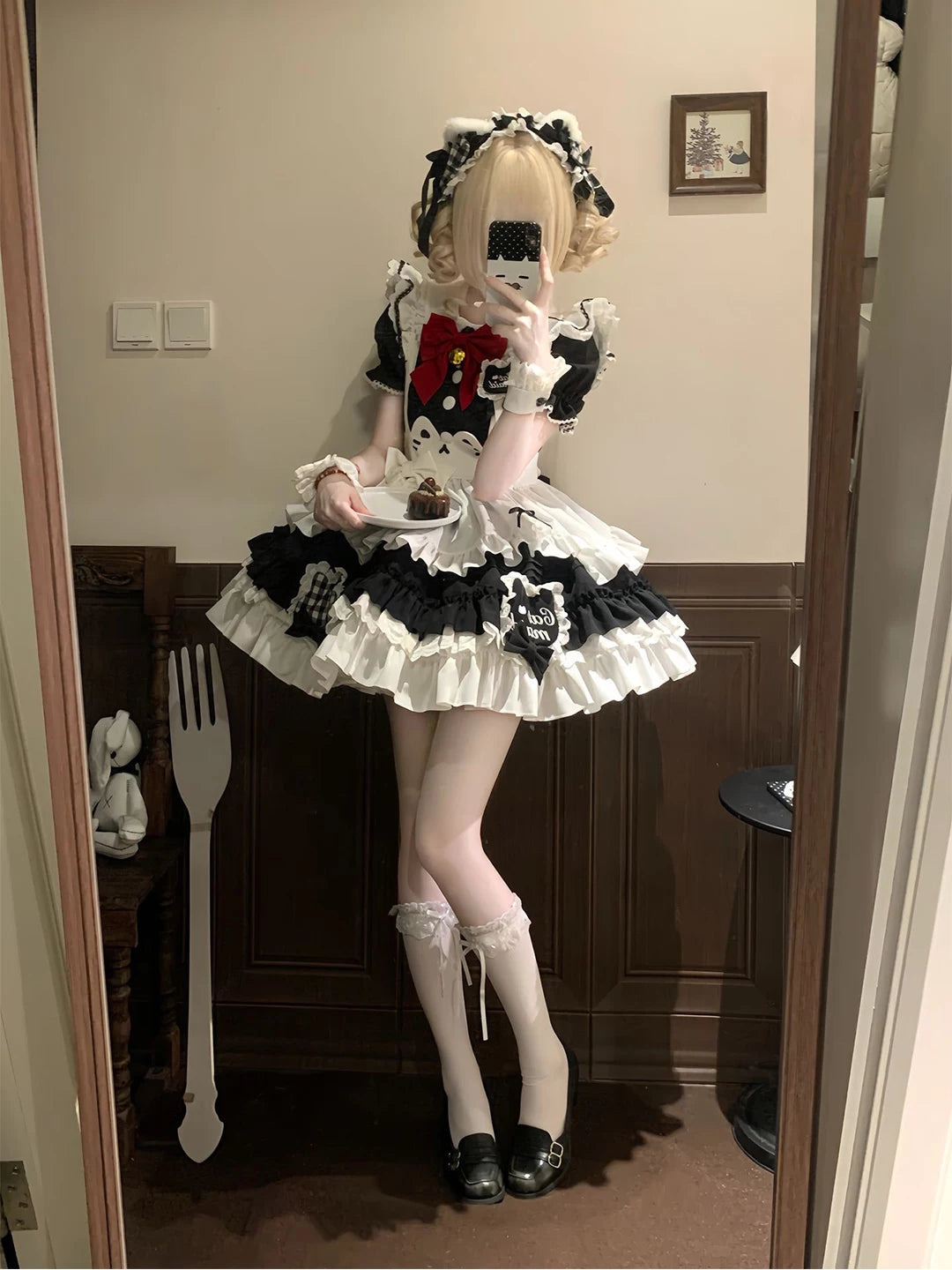 Creamy - Cat Apron - JSK dress set with a cat apron