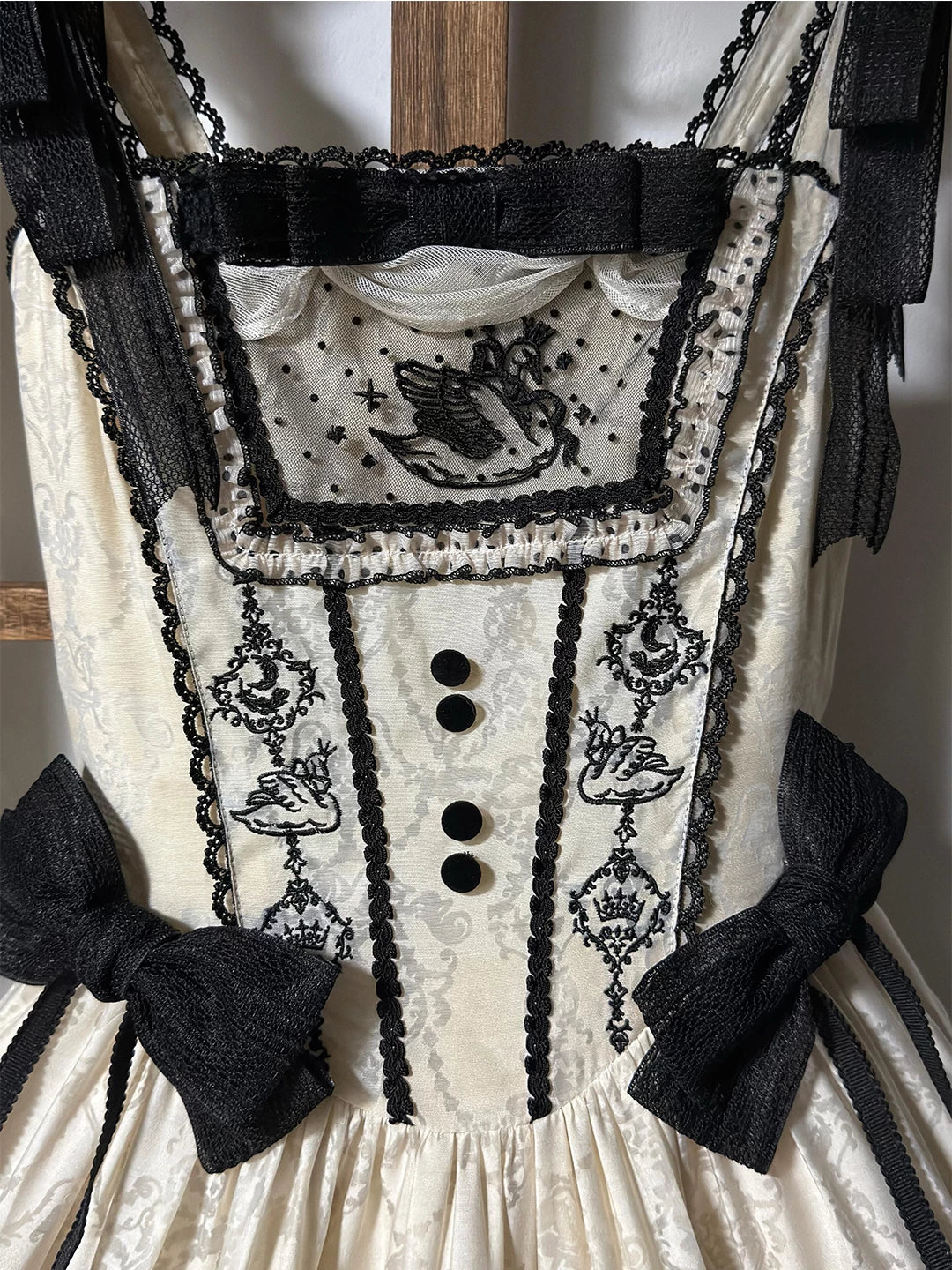 Creamy - Swan Princess - Ivory JSK Dress with Black Swan Embroidery