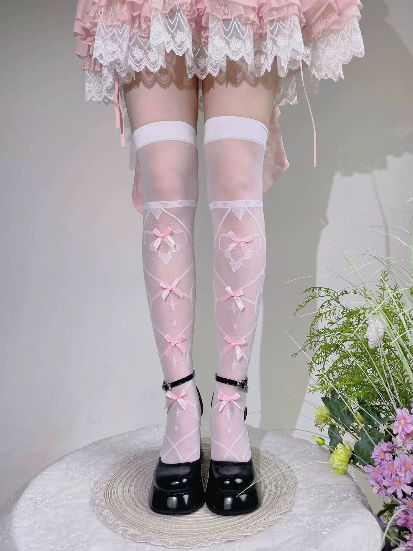 Fantasy Doll - Diamond Sweetheart - Bow Over-the-Knee Socks