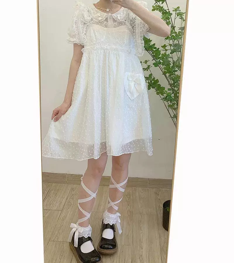 Sweetheart Dream Machine - Ribbon Collar - Short-Sleeve Blouse with a Ruffled Peter Pan Collar