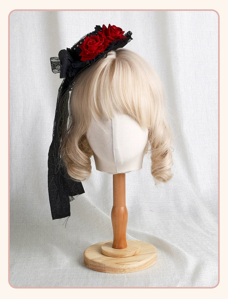 Stardust Rose - Rose Covenant - Lolita Accessories with Red Roses and Black Lace