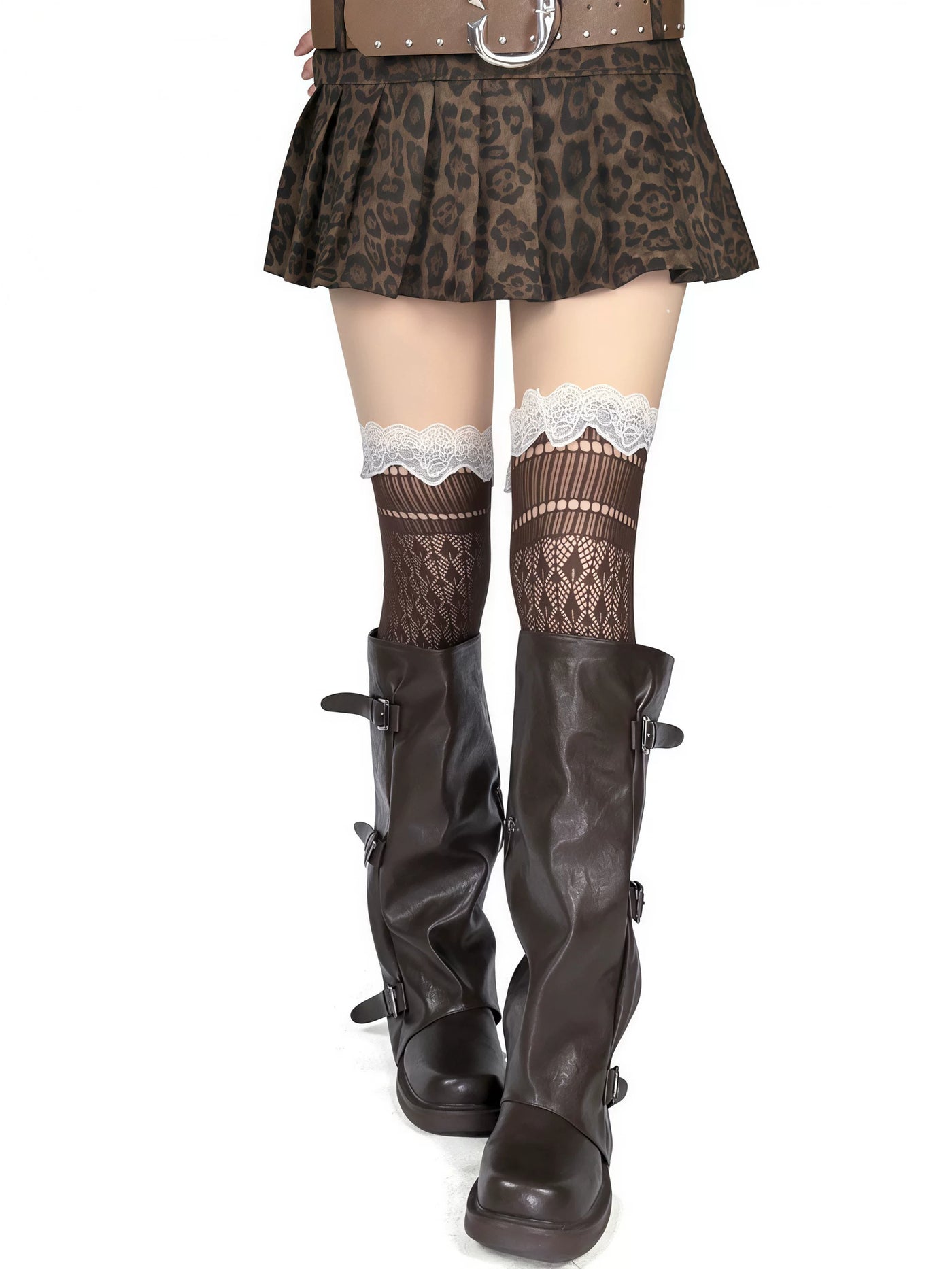 White Socks - Scalloped Lace - Mesh Long Socks with Scalloped Lace Cuffs