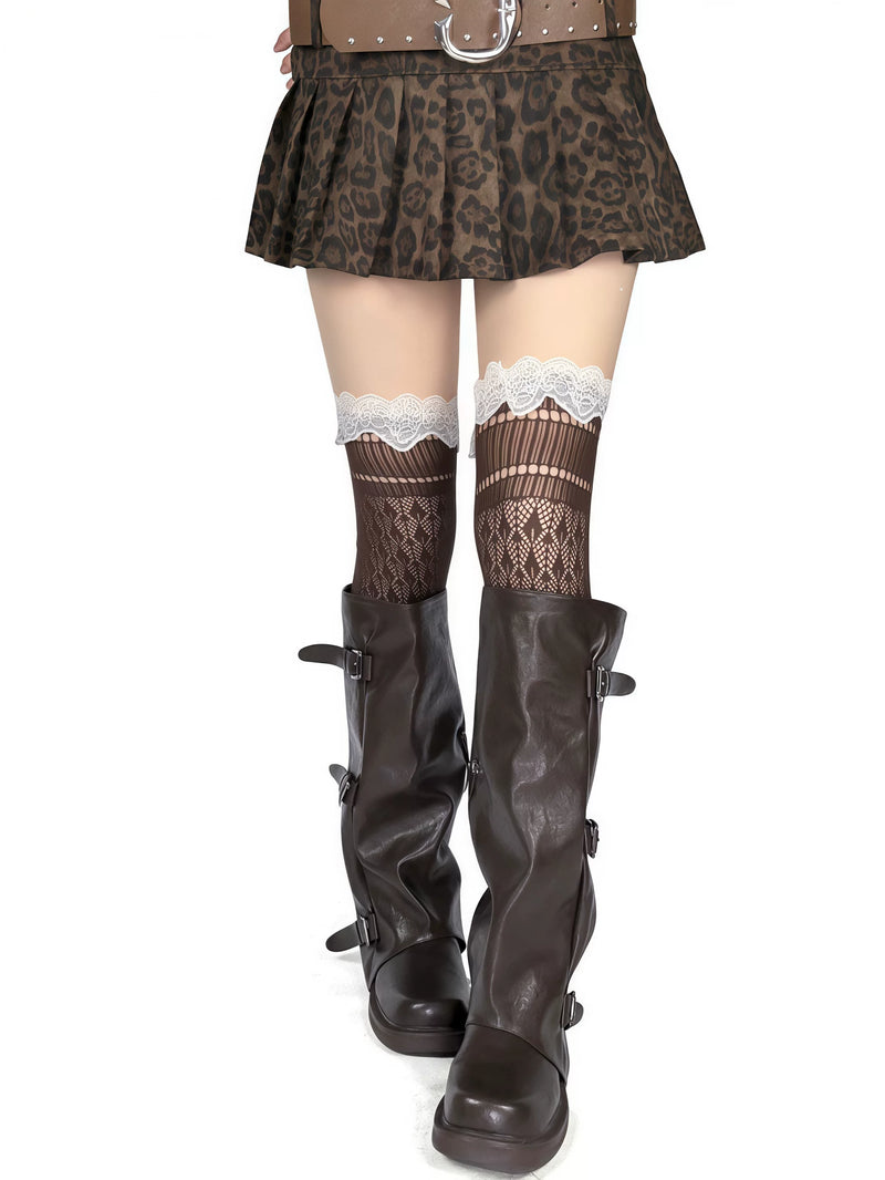 White Socks - Openwork Lace - Long Socks with Scalloped Lace Trim