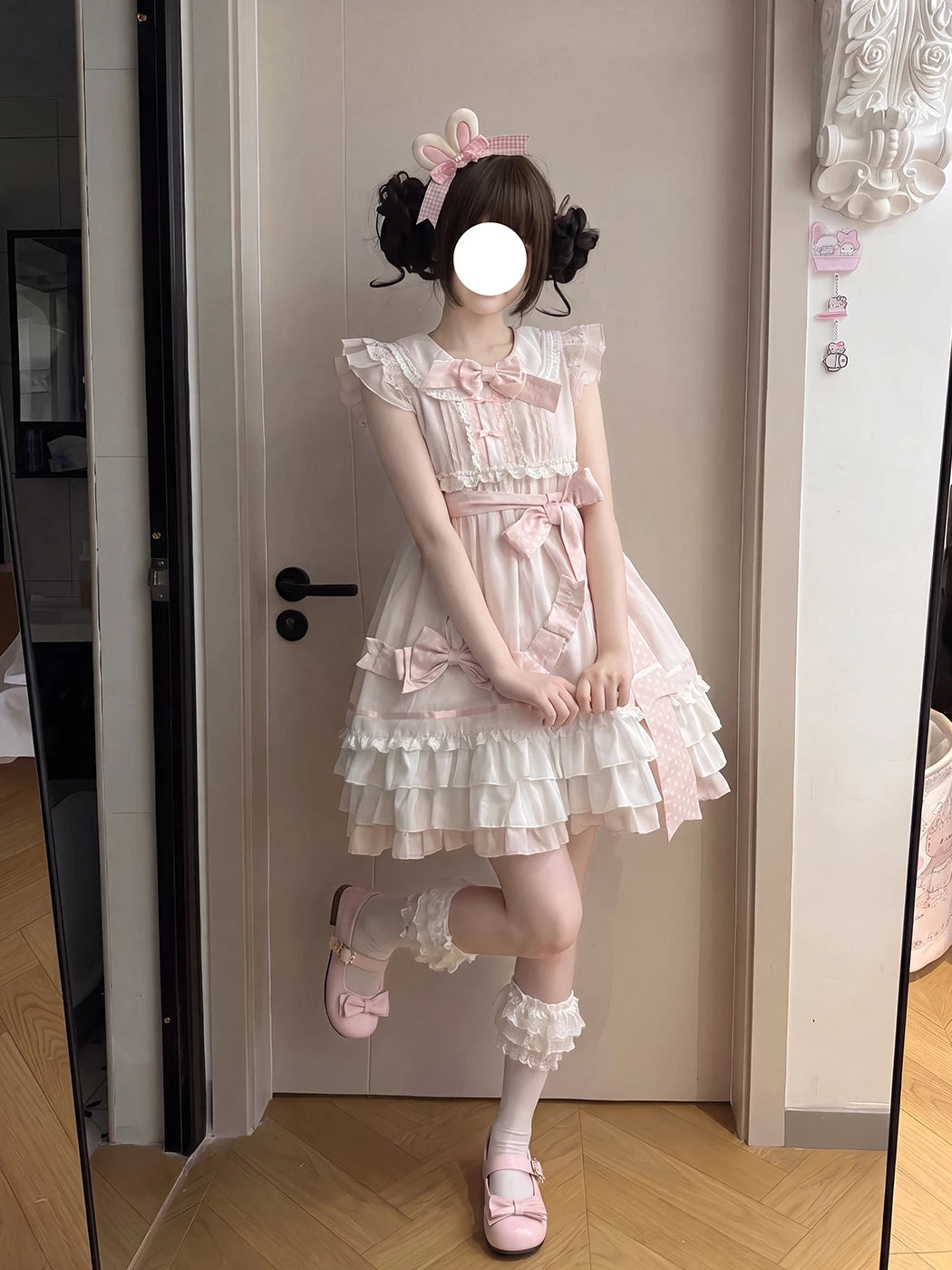 Creamy - Ballet Bow Princess - Pink One-Piece Dress with Tiered Ruffle Skirt