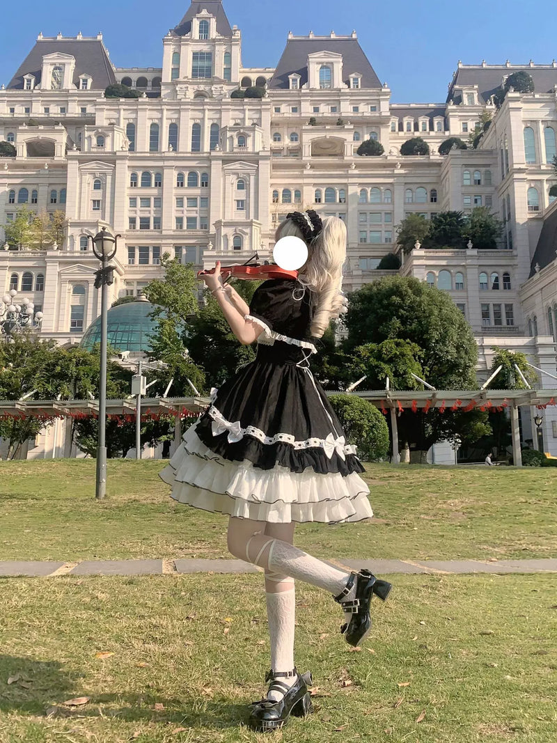 Creamy - Black & White Princess - OP Dress with Layered White Ruffles