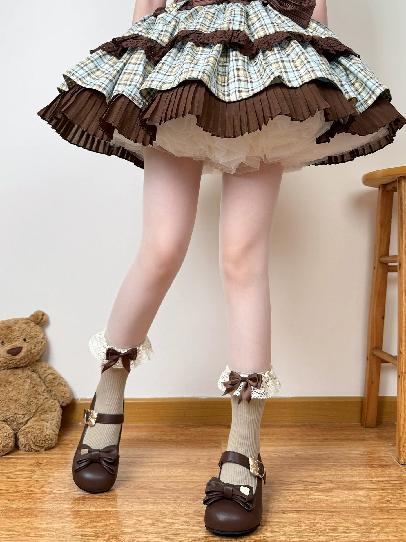 Chubby Bear Tales - Caramel Cocoa - Calf and Mid-Calf Socks with Lace Cuffs