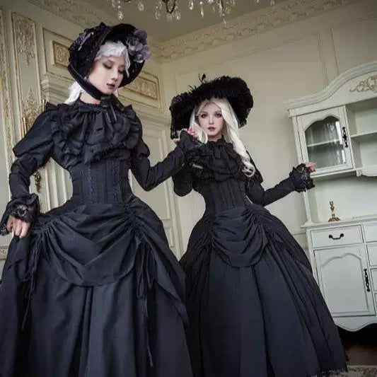 Sweetheart Dream Machine - First-Generation Dark Gothic - Black Blouse or Fishbone Pull-Up Skirt with Layered Ruffles
