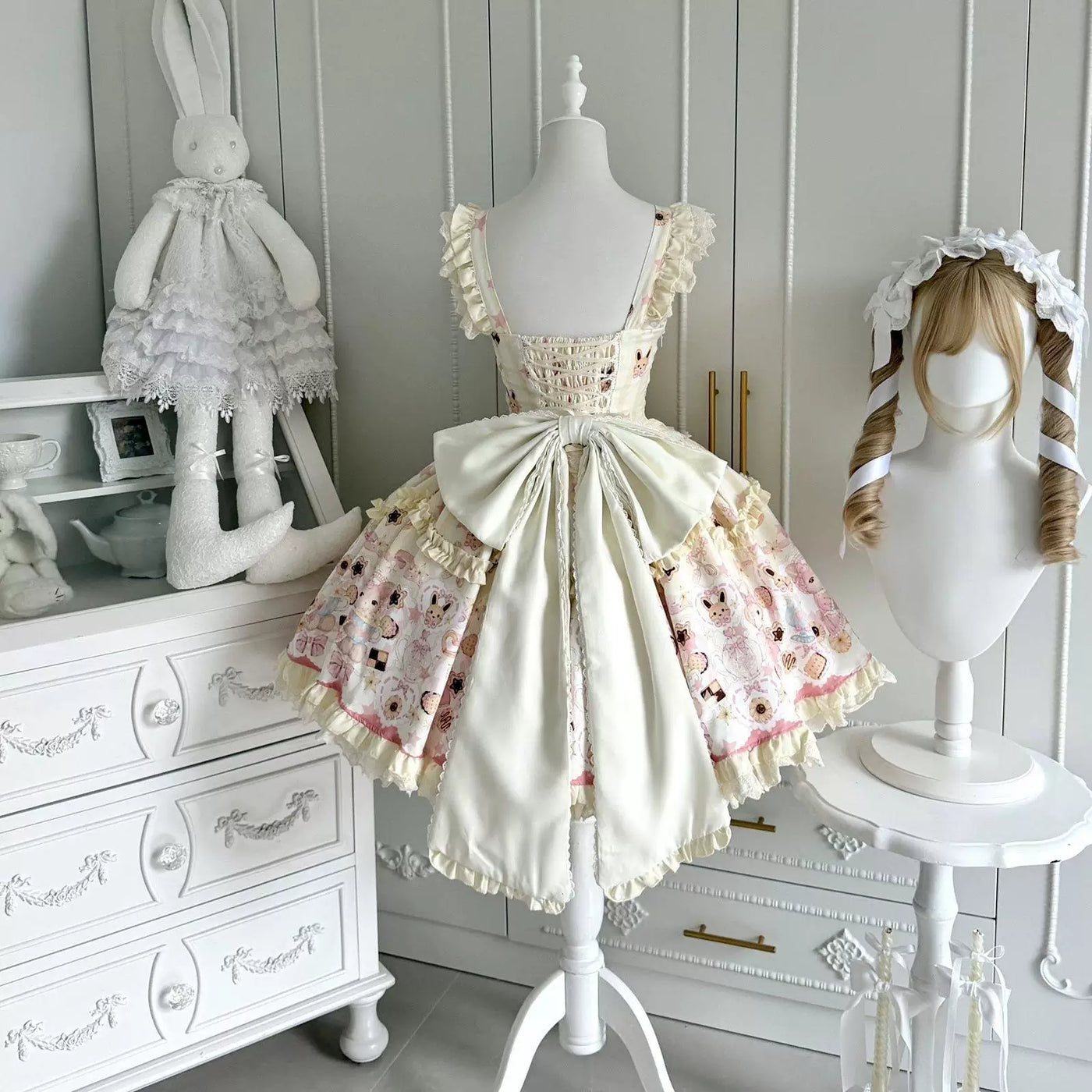 Sweetheart Dream Machine - Rabbit Cake - Milky Pink or Milky Yellow JSK with Rabbit and Cake Motifs