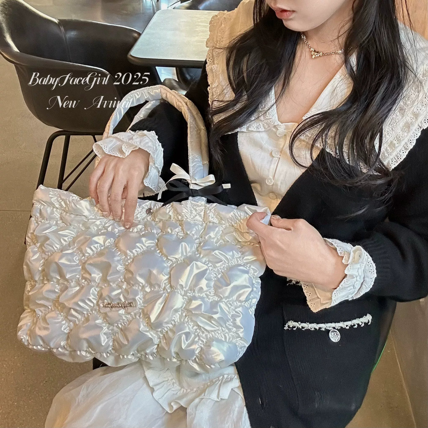 BabyFaceGirl - Sweetheart Pleats - Shoulder Tote Bag with Dimensional Heart Detail