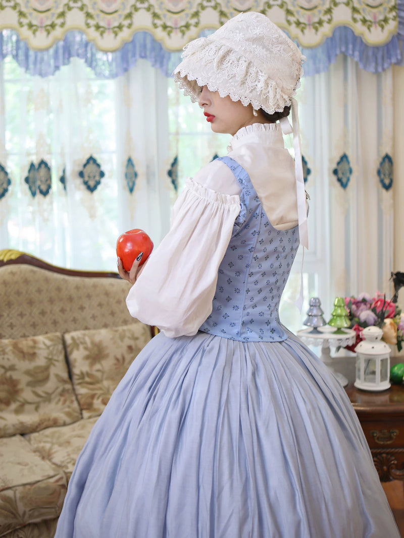 LACE GARDEN - Bavarian Girl - Light Blue Three-Piece Set with a Lace-Up Boned Bodice