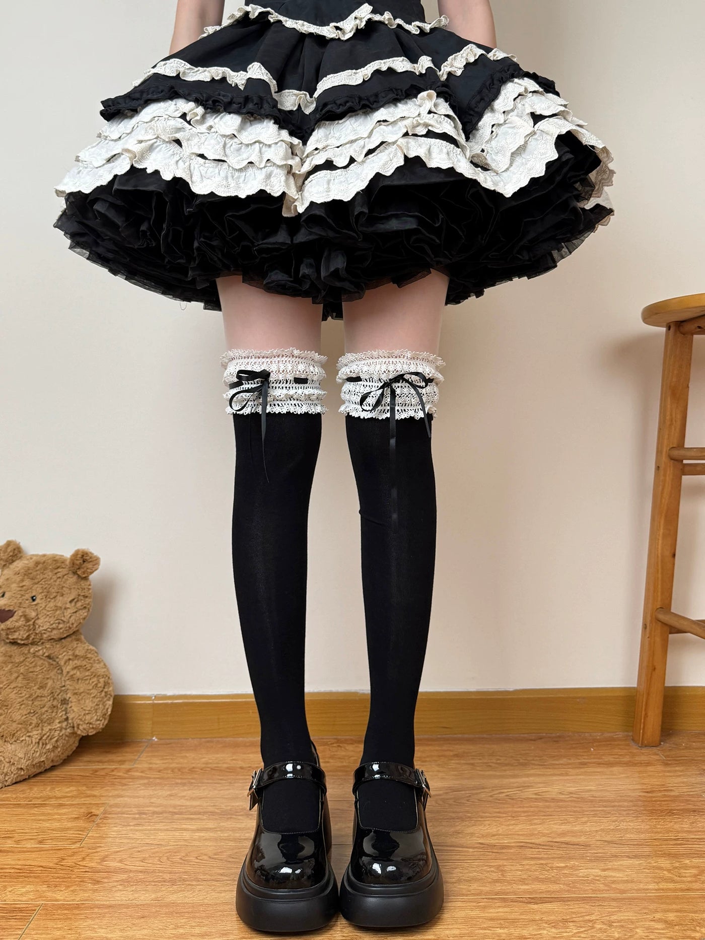 Chubby Bear Tales - Cream Ballet - Lace-Trimmed Socks with Ribbon Ties