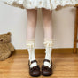 Cord-threaded beige mid-short socks / One Size