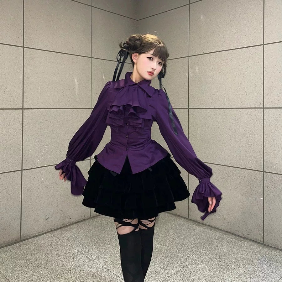 Sweetheart Dream Machine - Vintage Doll - Long-Sleeve Blouse with Cascading Ruffles