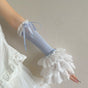 Blue hand sleeves, white lace trim