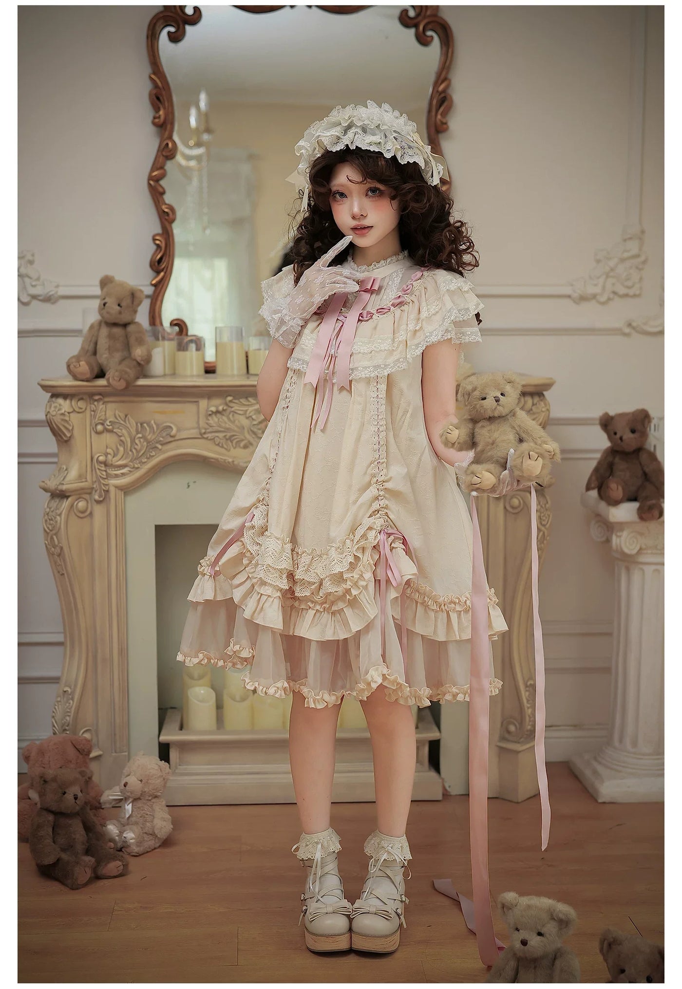 With PUJI - Lily's Dream - Cotton Lining Classic Lolita OP, Drawstring Liftable Hem