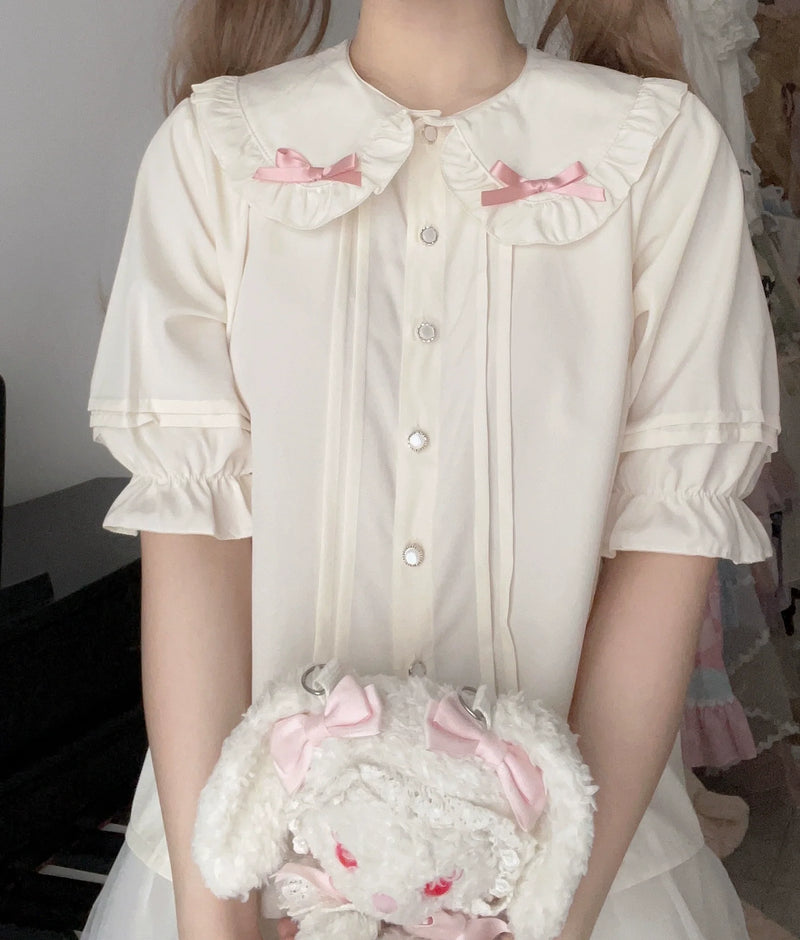 Sweet Layered Cake - Sweet Lolita JSK with Detachable Apron Chiffon apricot shirt with pink bow Only S