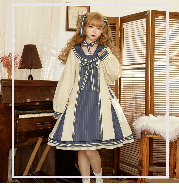 Yueele - Blue Apricot Winter - Plus-Size Sweet Lolita OP Dress - detail view 6