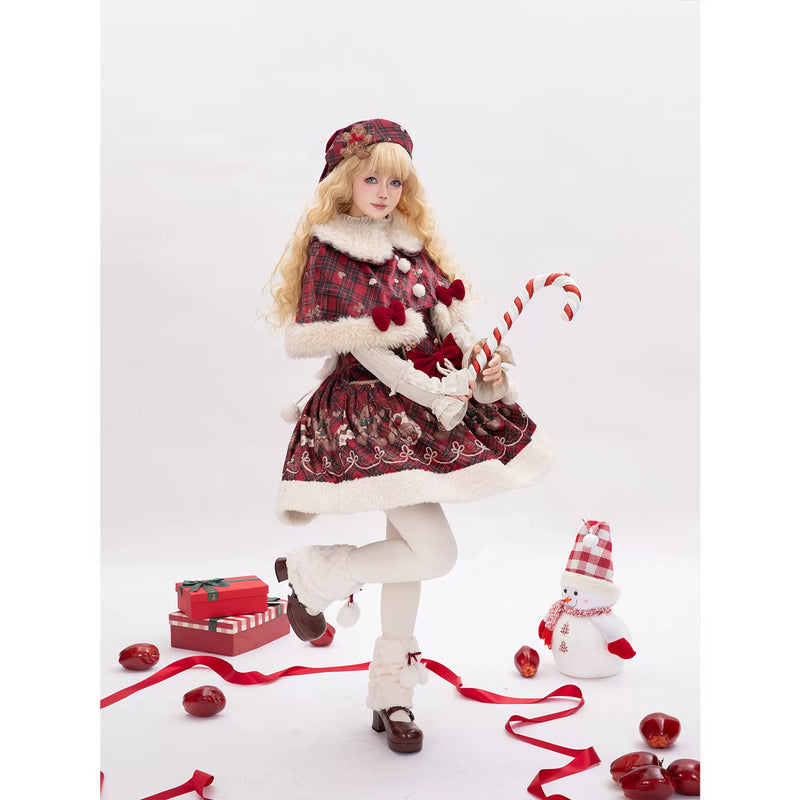 Tan Tuan Strawberry Gingerbread Plaid Bow Winter JSK — additional product view