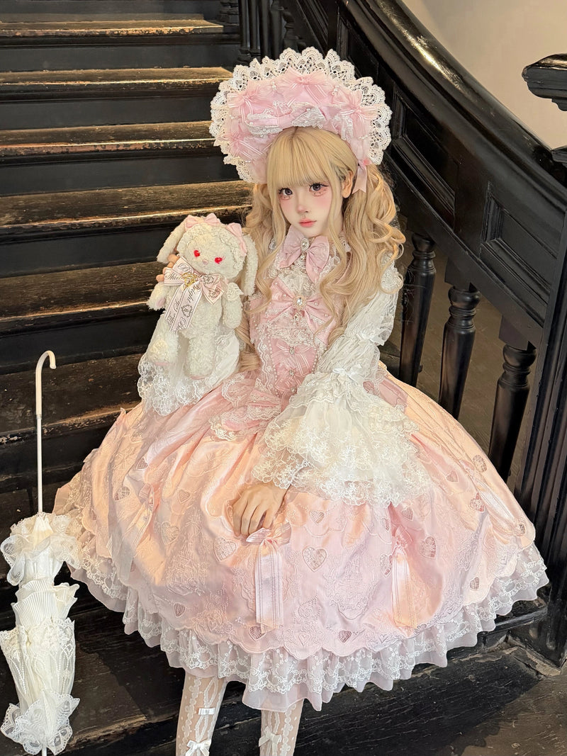 White Sweet Lolita JSK with tonal embroidery and lace details