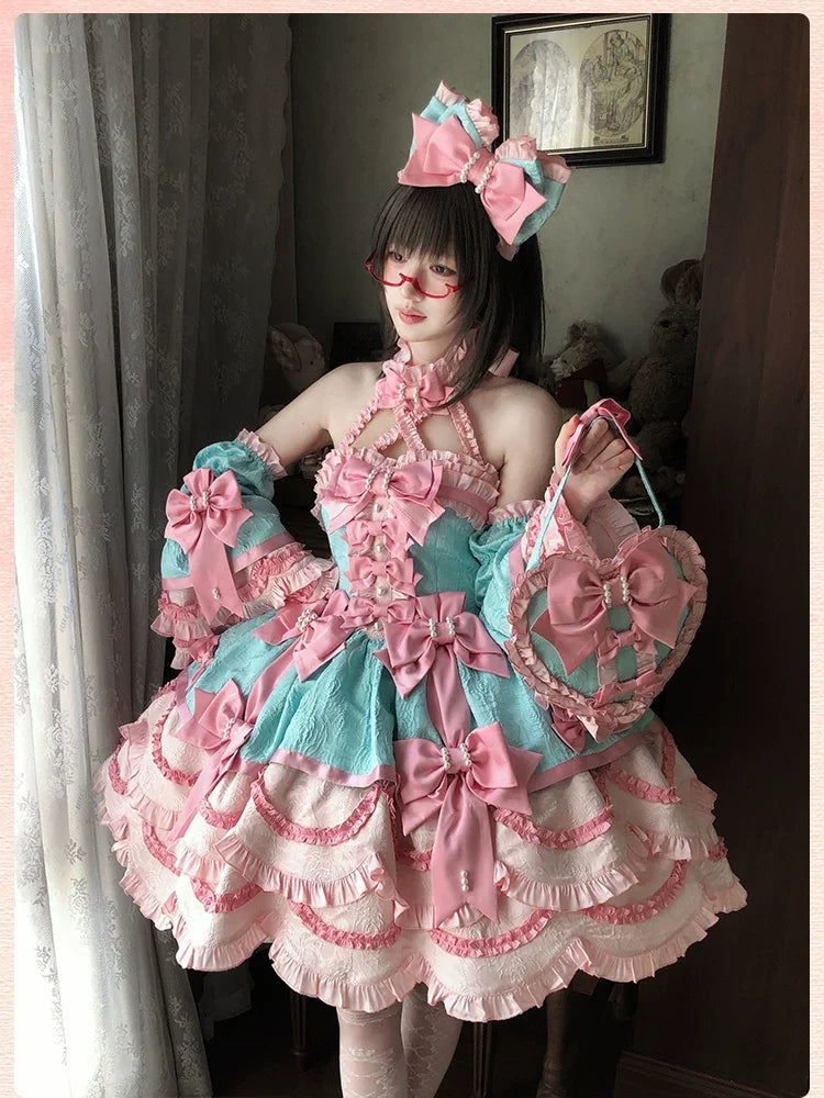 Alice Girl - Sweetheart Petal - Color Block Sweet Lolita KC, Heart-shaped Bag