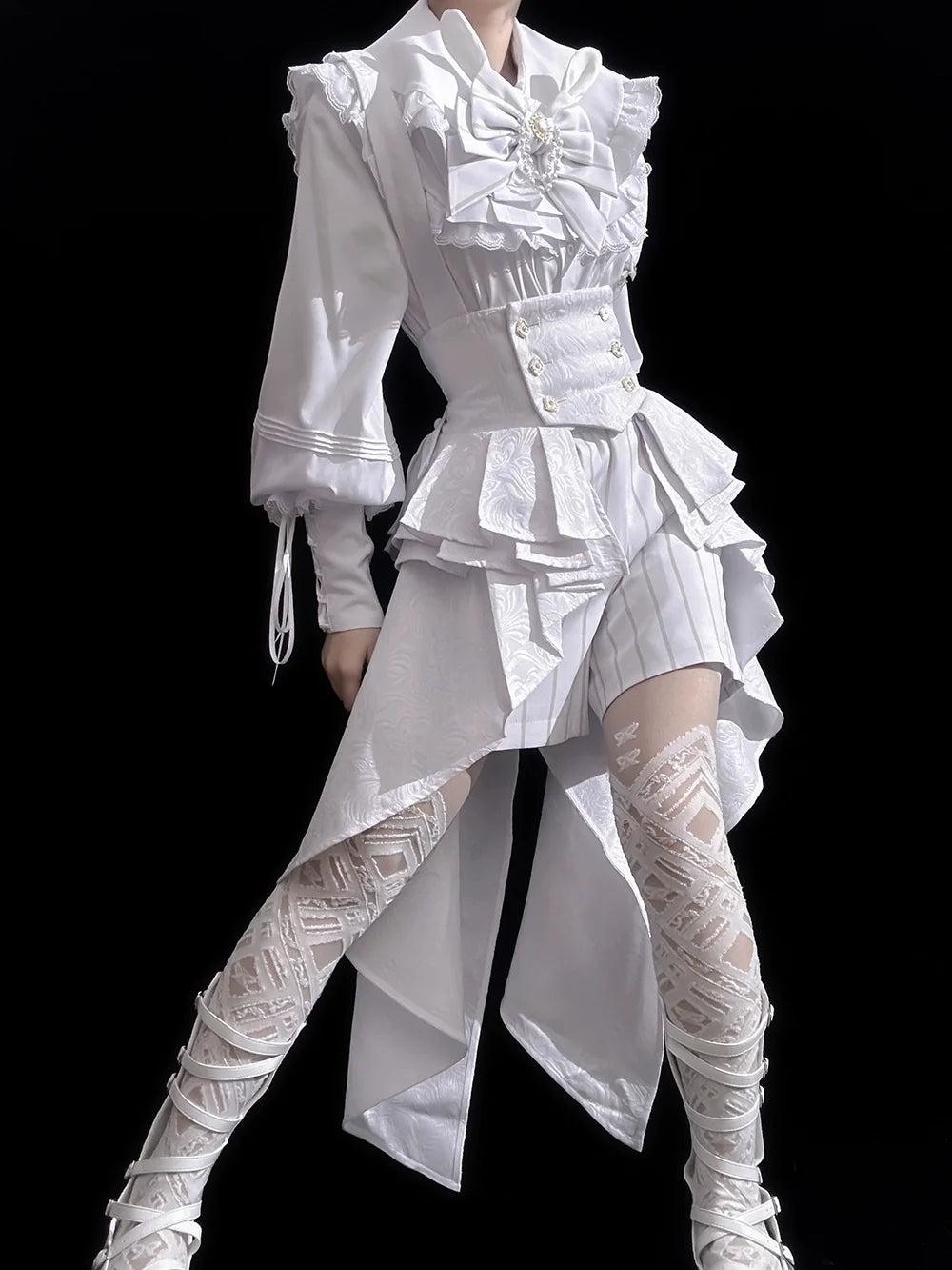 Princess Chronicles - Rabbit Theater White Moonlight - Ouji Lolita Shorts Set, Rabbit Hat