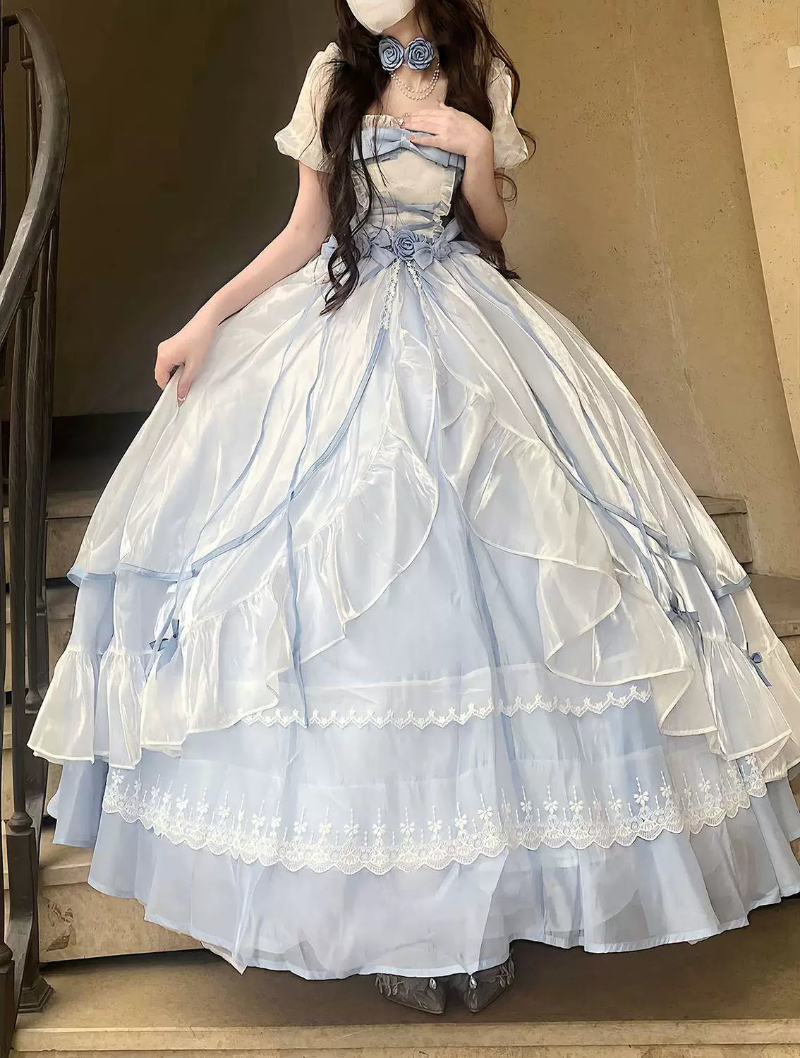Sweetheart Dream Machine - Bridal Princess - Long Lolita Dress with Tiered Ruffles