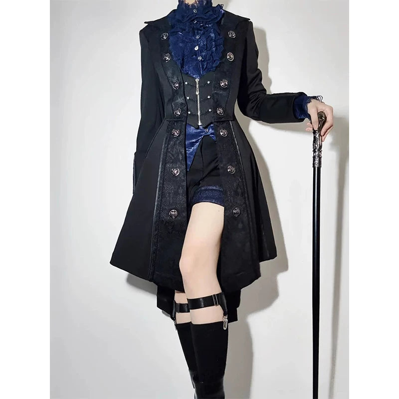 Lolita - Ouji Gothic Lolita - Black structured longline coat