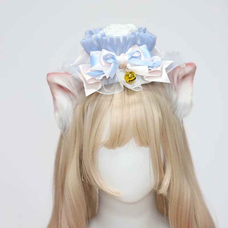 Her Vintage Society - Souffle - Blue or Pink Ballet Hair Clips with Mini Hat and Cat-Ear Styles