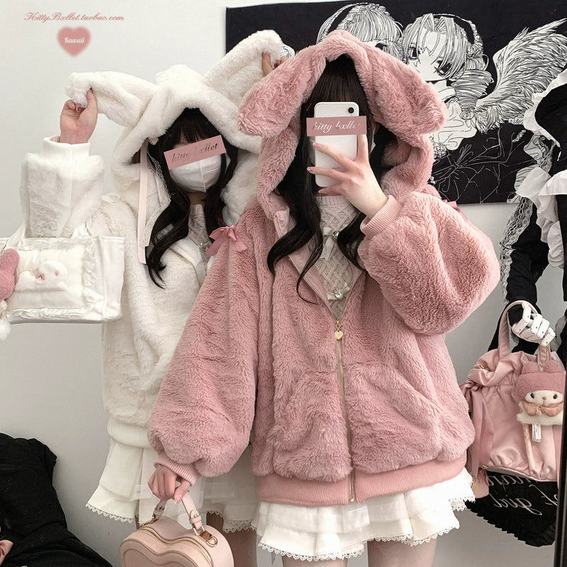 KittyBxllet Lace-Up Bunny Plush-Ear Zip Jacket — additional product view