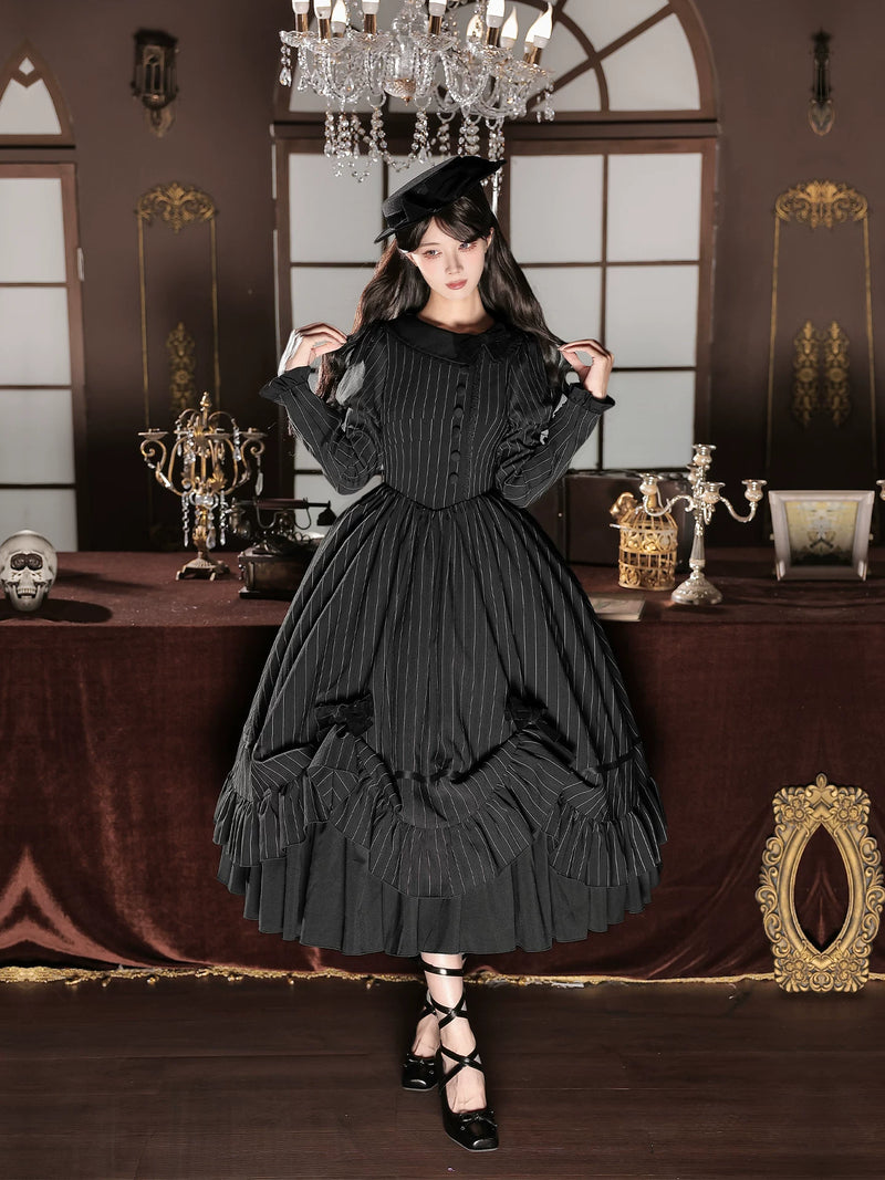 With PUJI - Silence Tonight - Classic Lolita OP Dress, Ruffle Trim detail view 4