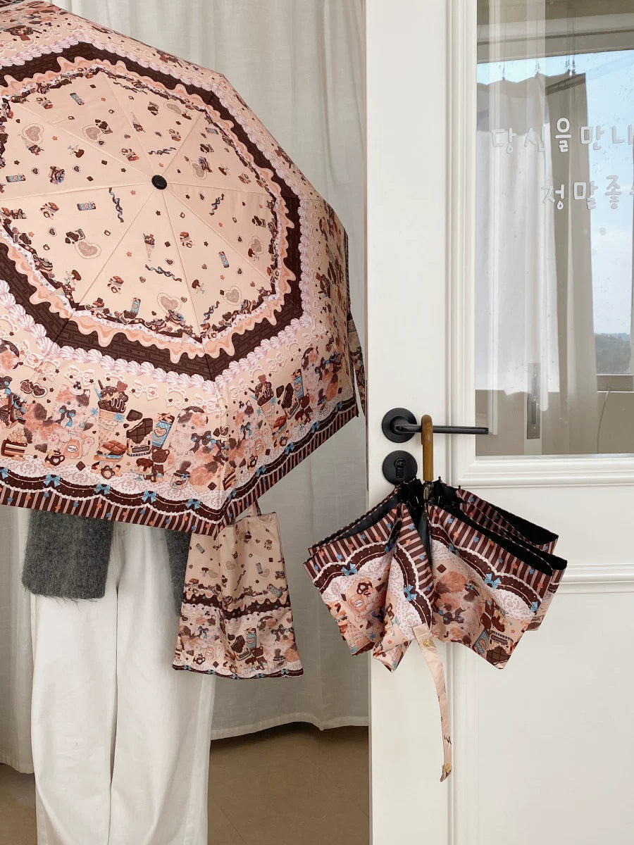 Independent Brand - Milk Coffee Calico Cat - Cat-Print Sun/Rain Umbrella