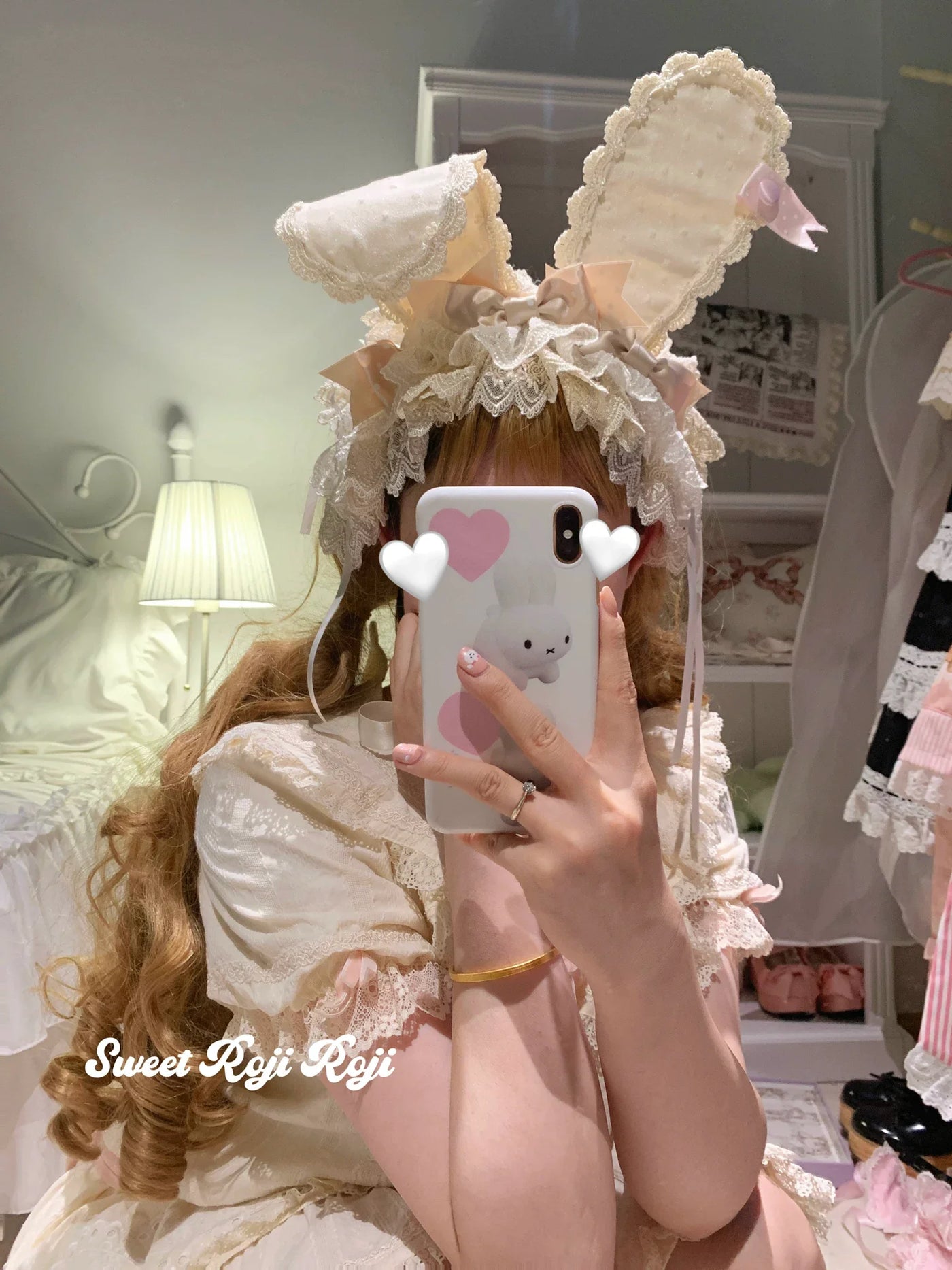 Roji Roji - Kawaii Lolita Bunny Ear Hairband - Polka Dot Bow Headwear