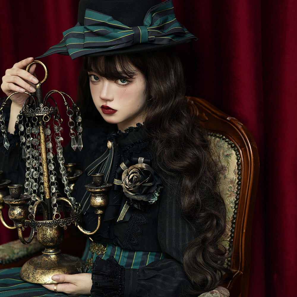 Miss Point - Stripped Lolita Headband Veil Hat - Clip Necklace Headwear