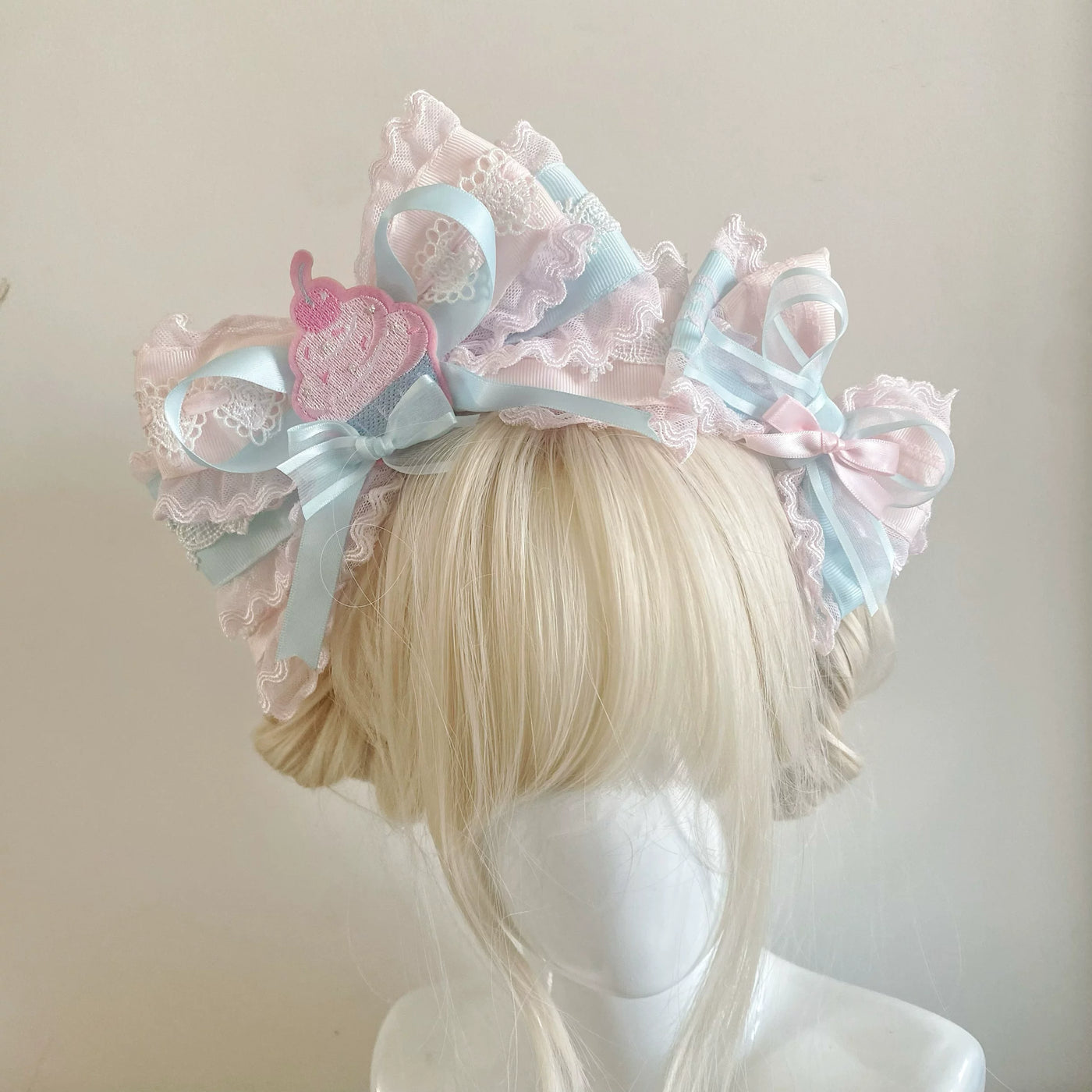 candycoco - Pastel Twin Stars - Pink-and-Blue Headband with Lace Bows
