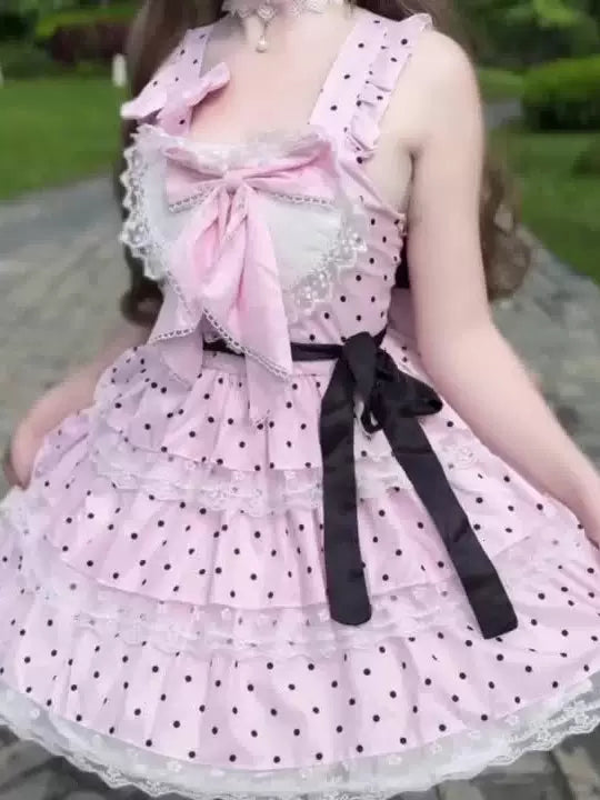 Sweetheart Dream Machine - Cream Ballet - JSK dress with black polka dots