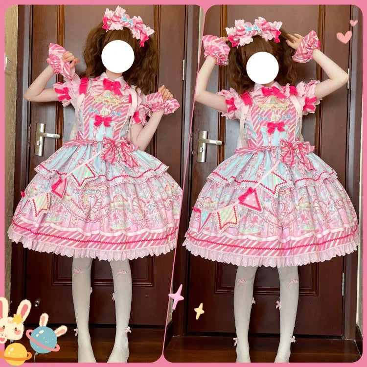 Letters from Unknown Star - Candy Park - Sweet Lolita Carnival Printed JSK & Salopette Dress
