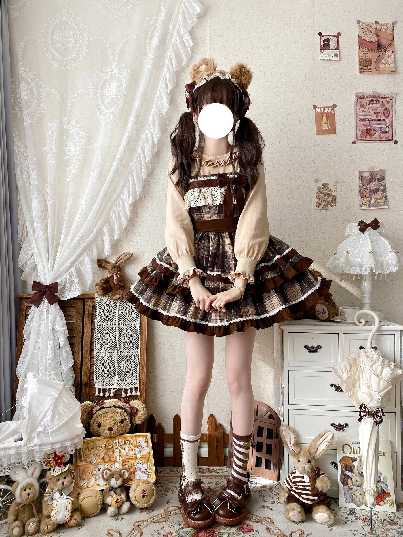 Qianmu - Caramel Cocoa - Sweet Lolita JSK Plaid Design Autumn and Winter Dress