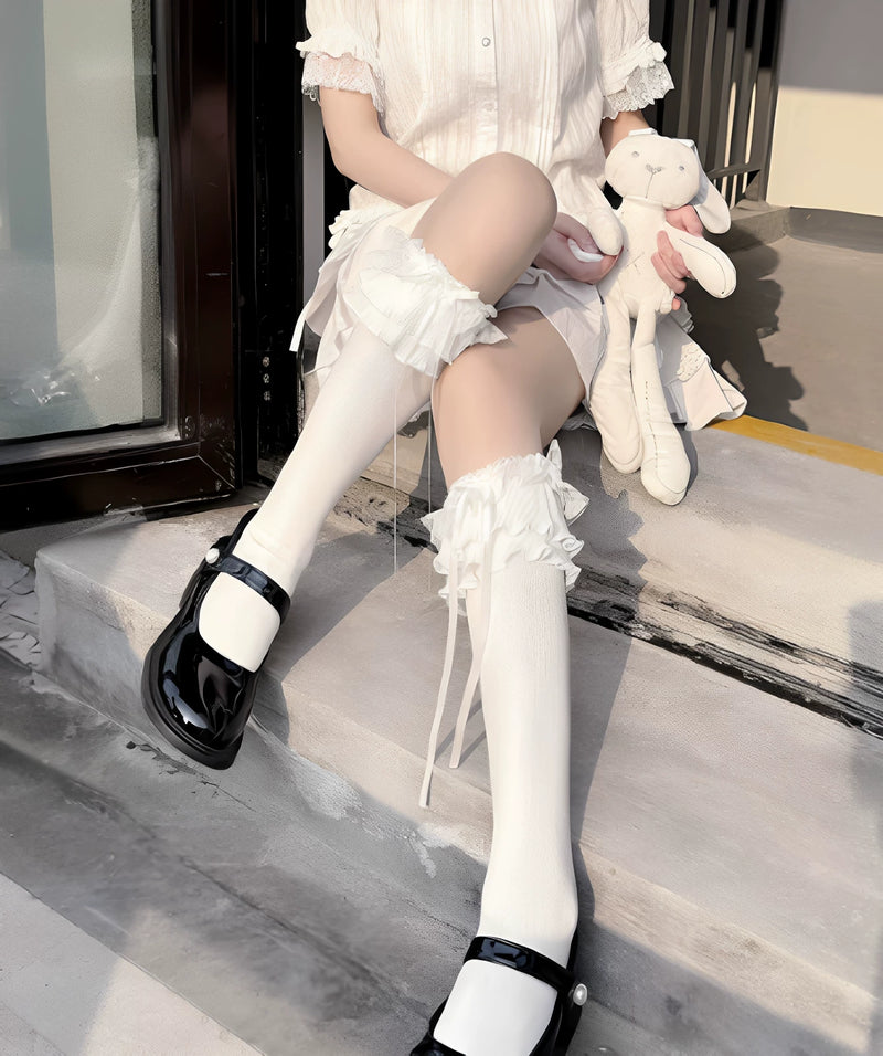Fantasy Doll - Layered Lace - Mid-Calf Socks with Layered Ruffle Cuffs