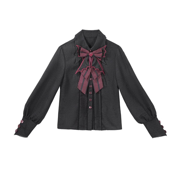 Black and wine-red Devil's Convention Ouji blouse with bow tie