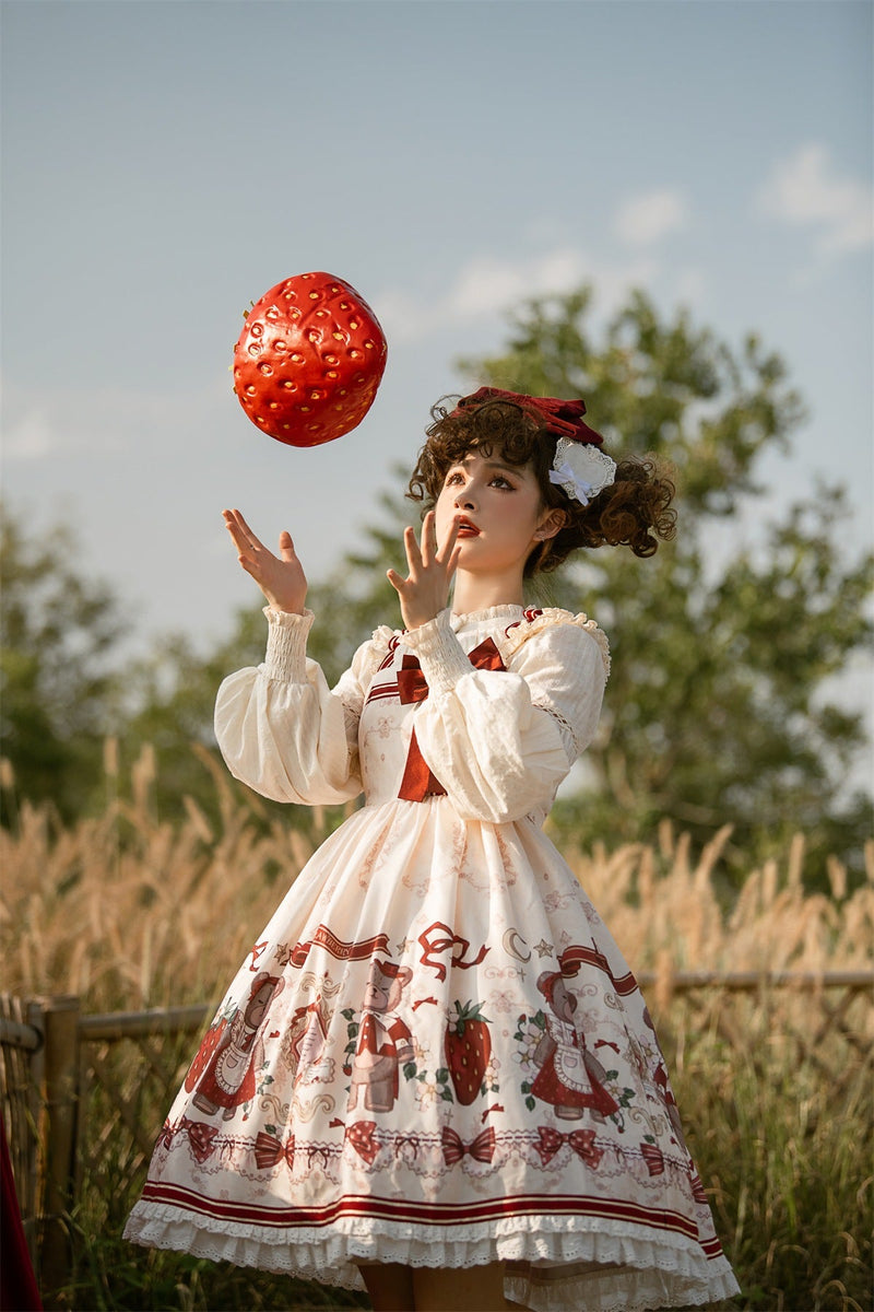 Designer's Gift - Christmas New Year Winter - White Coat and JSK Dress with Red Bow - product detail 11