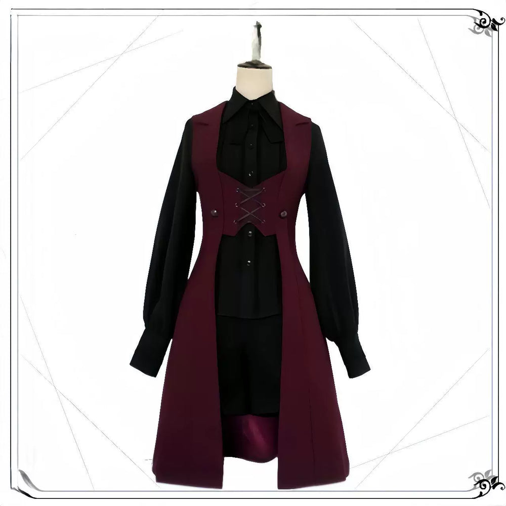 Black and red long vest styles shown on mannequins